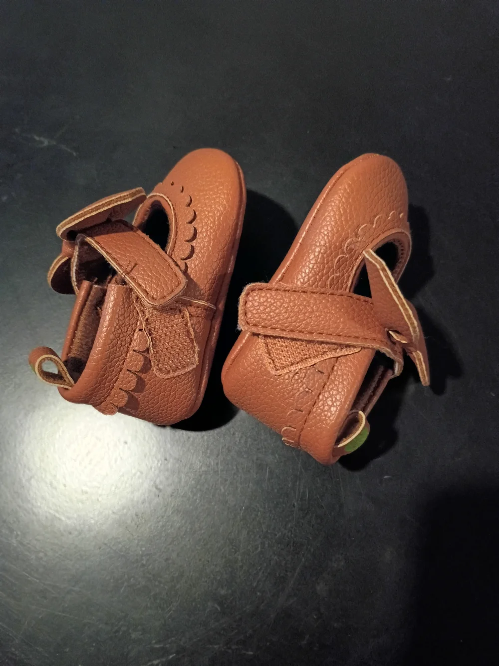 First Steps Baby Girls Cognac Faux Leather Mary Jane Bow Crib Shoes - Size 1